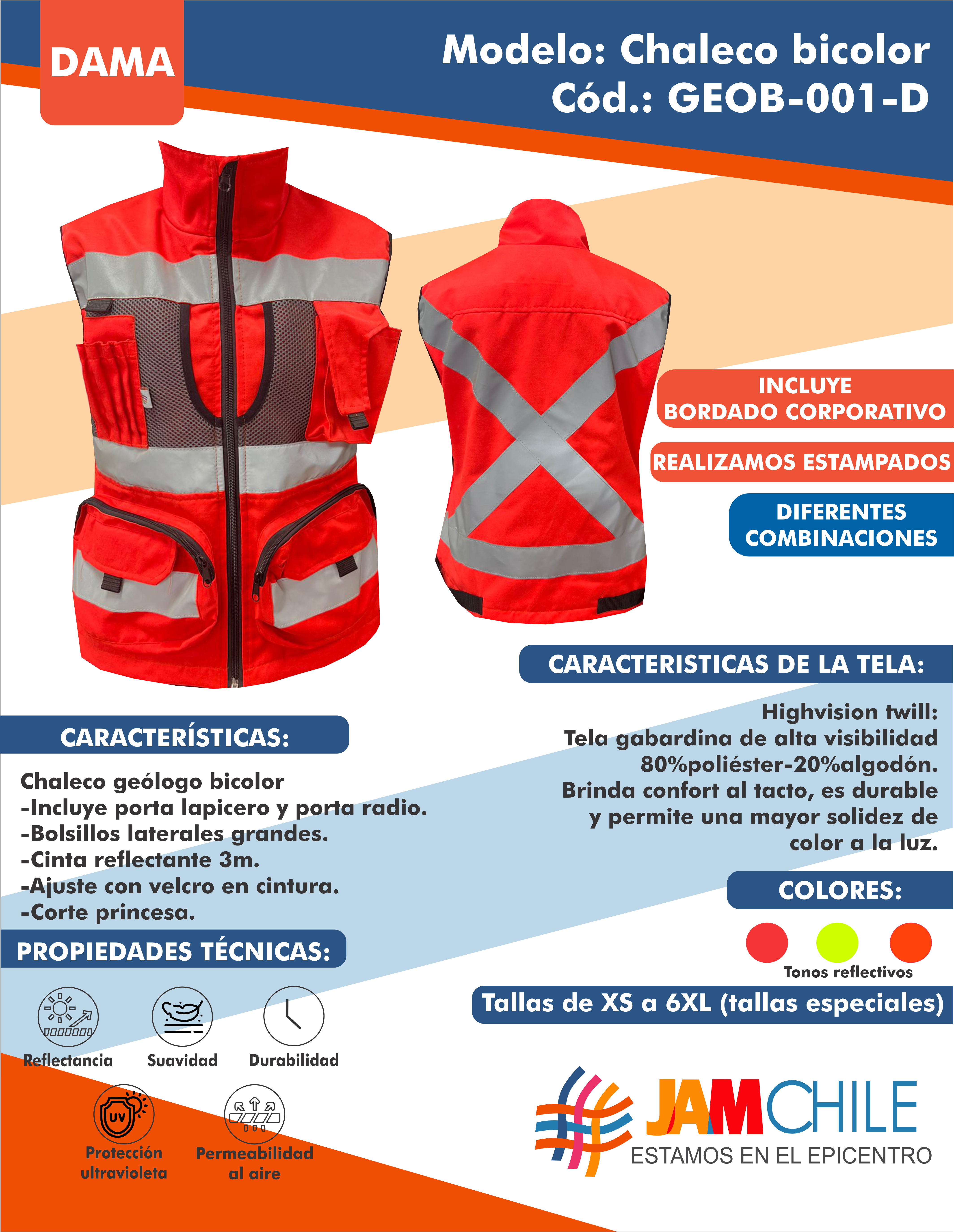 geo bicolor rojo fluor dama (GEOB-001-D)